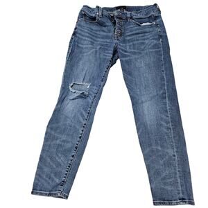 Lucky Brand Cropped Straight Jeans Button Fly Distressed Knee 12 / 31